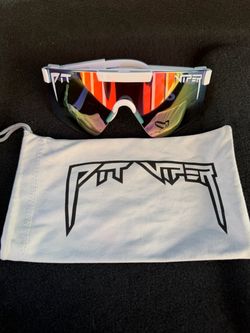 Pit Viper Sunglasses White Frame Rainbow Iridescent Mirror Lenses with Pouch