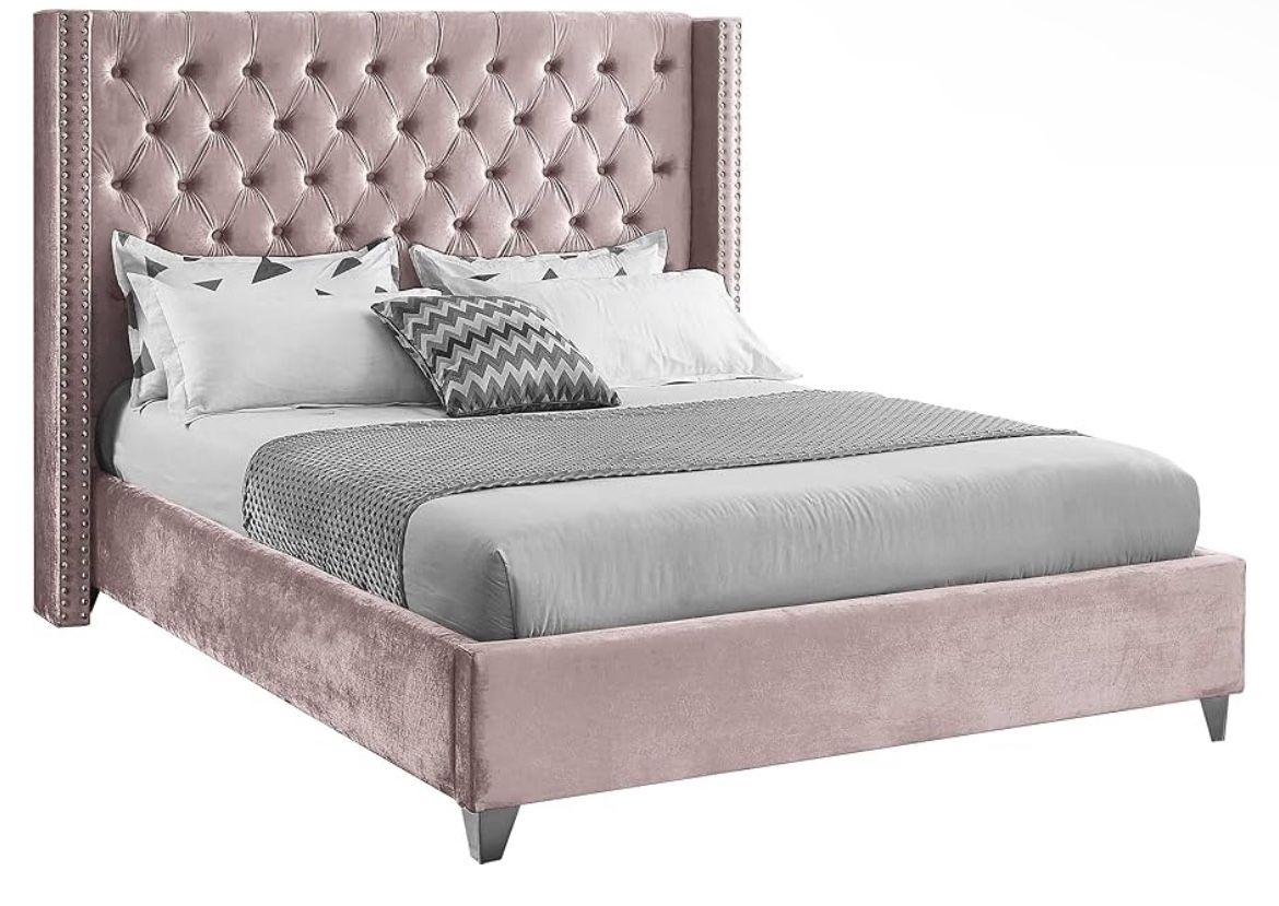 Queen Sized Pink Tufted Bed
