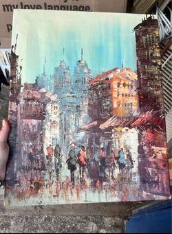 Original Cityscape Painting on Canvas – Signed – Textured Palette Knife Art