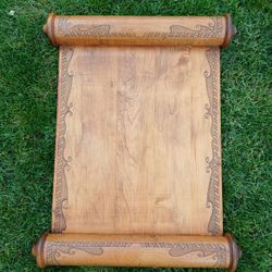 Carved Wooden Scroll Bible Religious Christian Jewish Judaica Ten Commandments Large Antique Wall Hanger