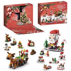 Advent Calendar 2024 Xmas Building Blocks Kit, Christmas Santa Claus Tree Train House 24 Boxes 1122 pcs, 24 Days Christmas Countdown Surprise Gifts fo