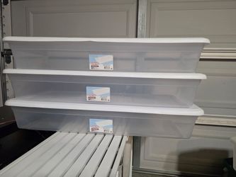 3 Sterilite 41qt long flat storage containers/bins