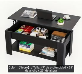 Mesa de centro negra elevable con almacenamiento/ Black Lift Top Coffee Table