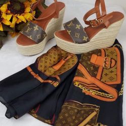 NEW! Gorgeous Women's Monogrammed Scarf and Wedges / Sandals / Pumps / Platforms Set. *(RPLCA)* 