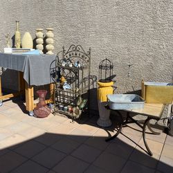 Garden Patio Home Decor Outdoor Decorations Vases Planters Candle Holders Butterfly Bunny Rabbit Birds Birdcage