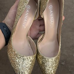 Gold Glitter Heels Size 5