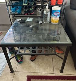 Set of 3 Glass Top Tables with Metal Base