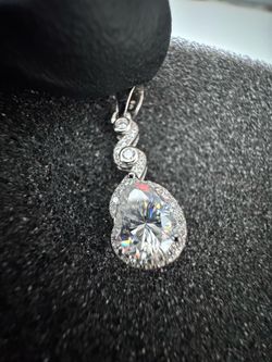 NEW Solid 925 Sterling Silver 16” necklace &  Pear Moissanite Wave Drop Pendant