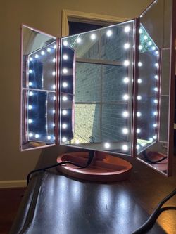 BESTOPE Trifold LED Lighted Vanity Mirror - Rose Gold, 21 LEDs $15 OBO