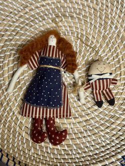 2 Virginia Killmore Primitive Raggedy Ann & Humpty Dumpty Christmas Ornaments