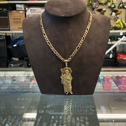 10KT Figaro Chain With San Judas Pendant 41094-1