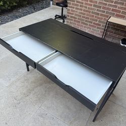 Solid wood desk, metal legs