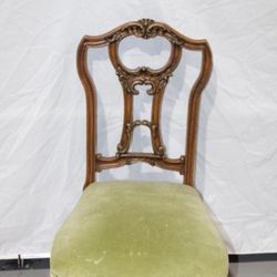 Antique Wood Green Velvet Side Chair 