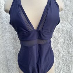 Cupshe Elegant Deep V Swimsuit in Dark Blue Size 2Xl
