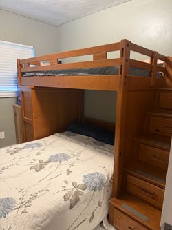 Wood Bunk Bed with Staircase Storage