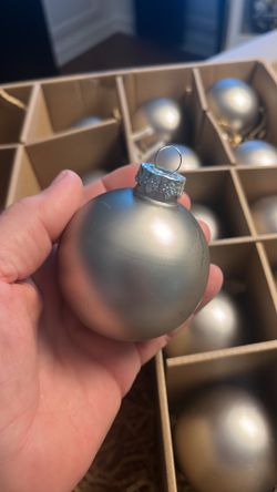 12- Round Glass Matt Platinum Color Ornaments 