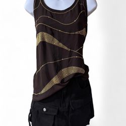 Worthington Brown Gold Beaded Tank Size S