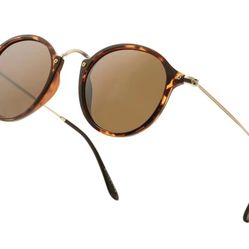 Women's Retro Round Sunglasses - Polarized Anti Glare UV400 Protection Vintage Driving Shades