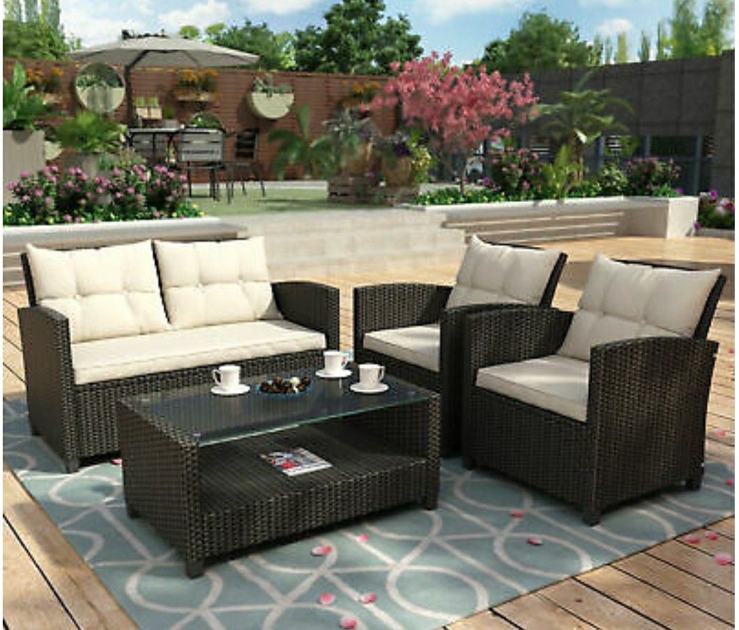 Outdoor Patio Furniture Rattan Outdoor Set w/ Storage Table