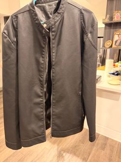 Black Faux Leather Zip-Up Jacket