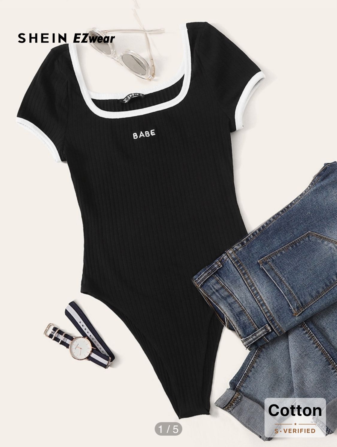 Black With White Trim Bodysuit
