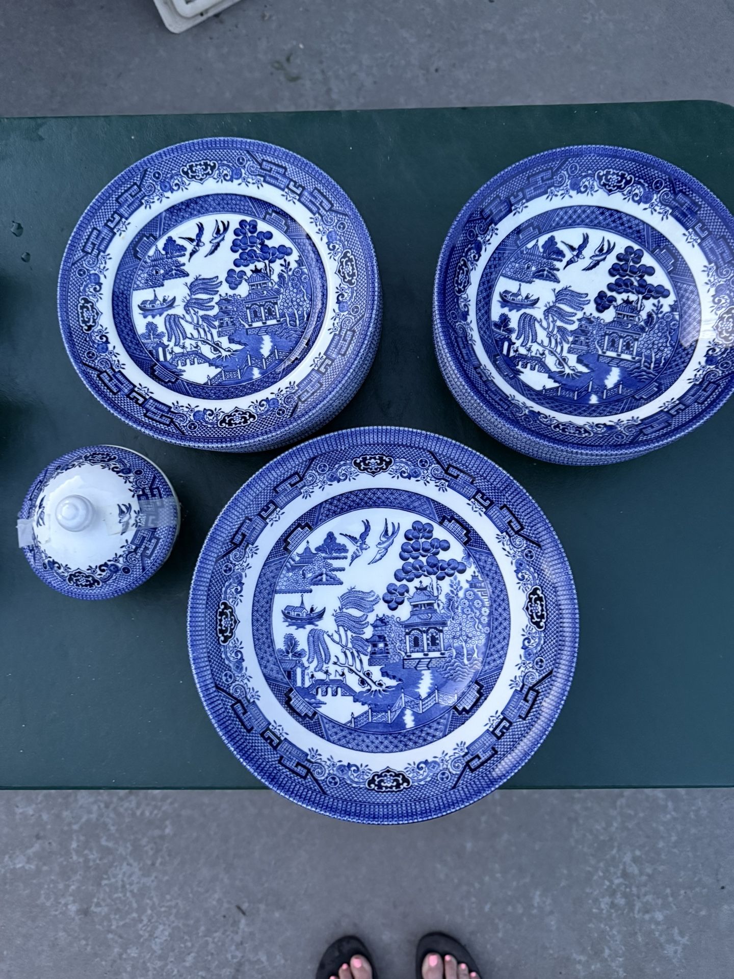 Blue Willow plates, Cups, Etc