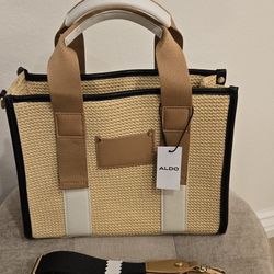 Brand New Aldo Light Brown Woven Bag With Adjustable Crossbody Strap