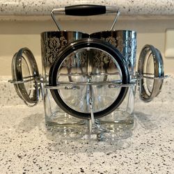 Vintage Silver Fade Vitreon Queens Lusterware High Ball Glasses, Coasters, Caddy