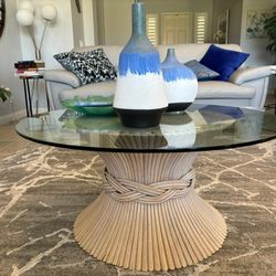 Mid-century bamboo, coffee table, and end tables