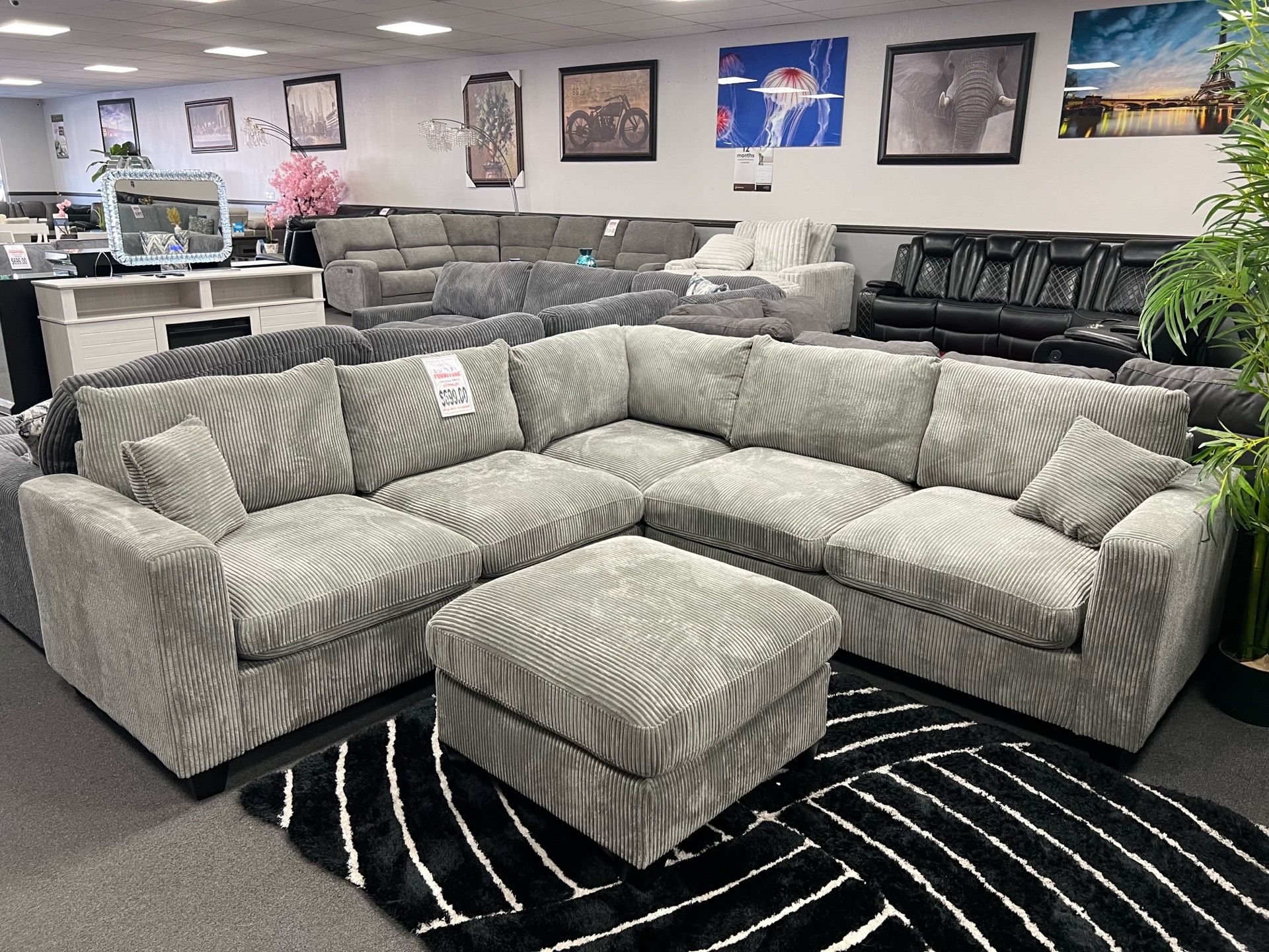 Light Gray Sofa Sectional w/ Ottoman