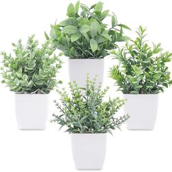 4 Pack Fake Plants Mini Artificial Greenery Potted Plants for Home Decor Indoor Office Table Room Farmhouse