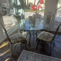 Glass Table Top With Metal Chairs And Base