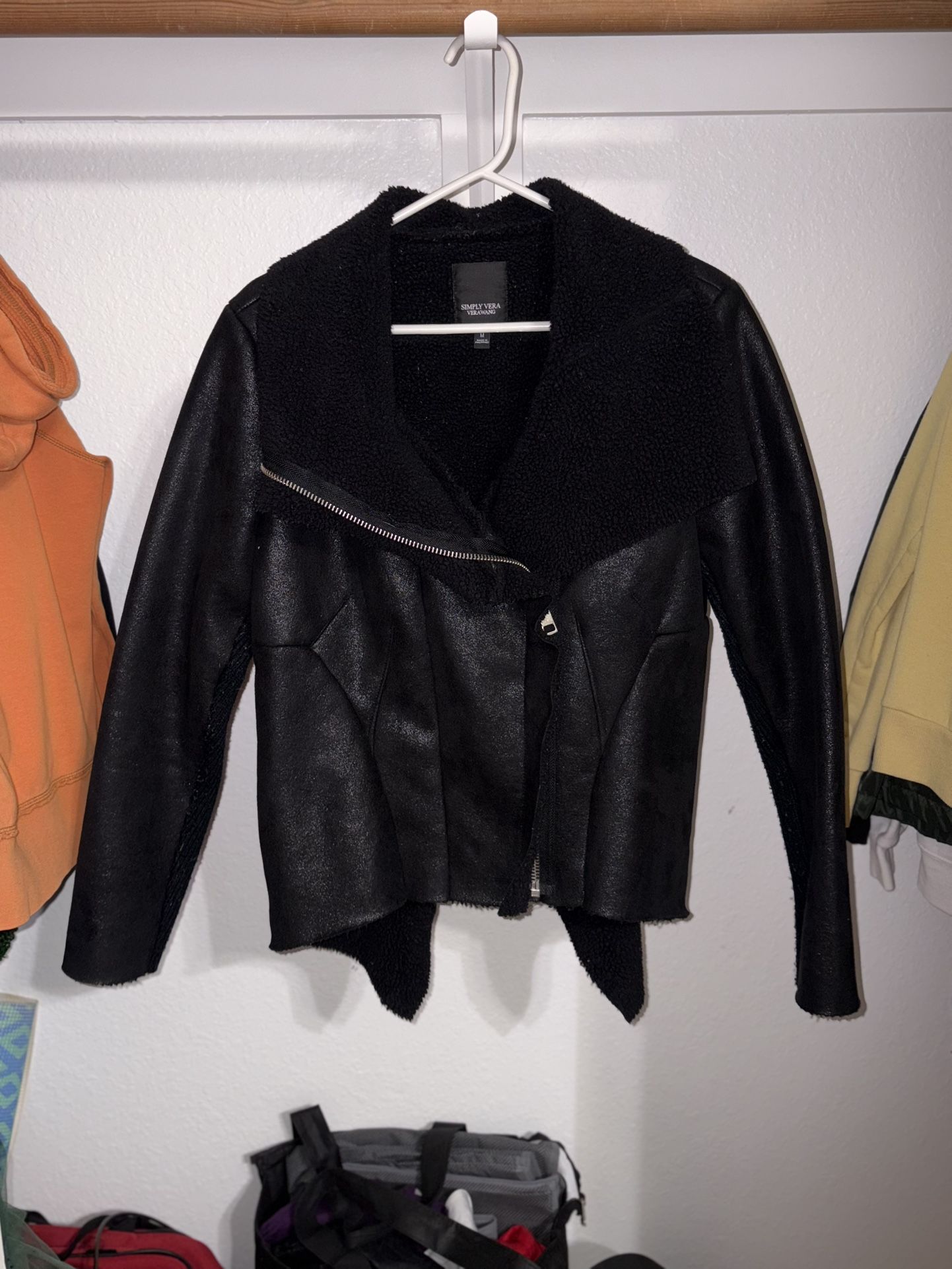 Simply Vera Vera Wang Faux Leather Sherpa Moto Jacket - Size Medium