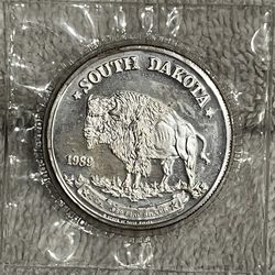 1989  1 OUNCE  .999  FINE SILVER SOUTH DAKOTA BISON COIN 