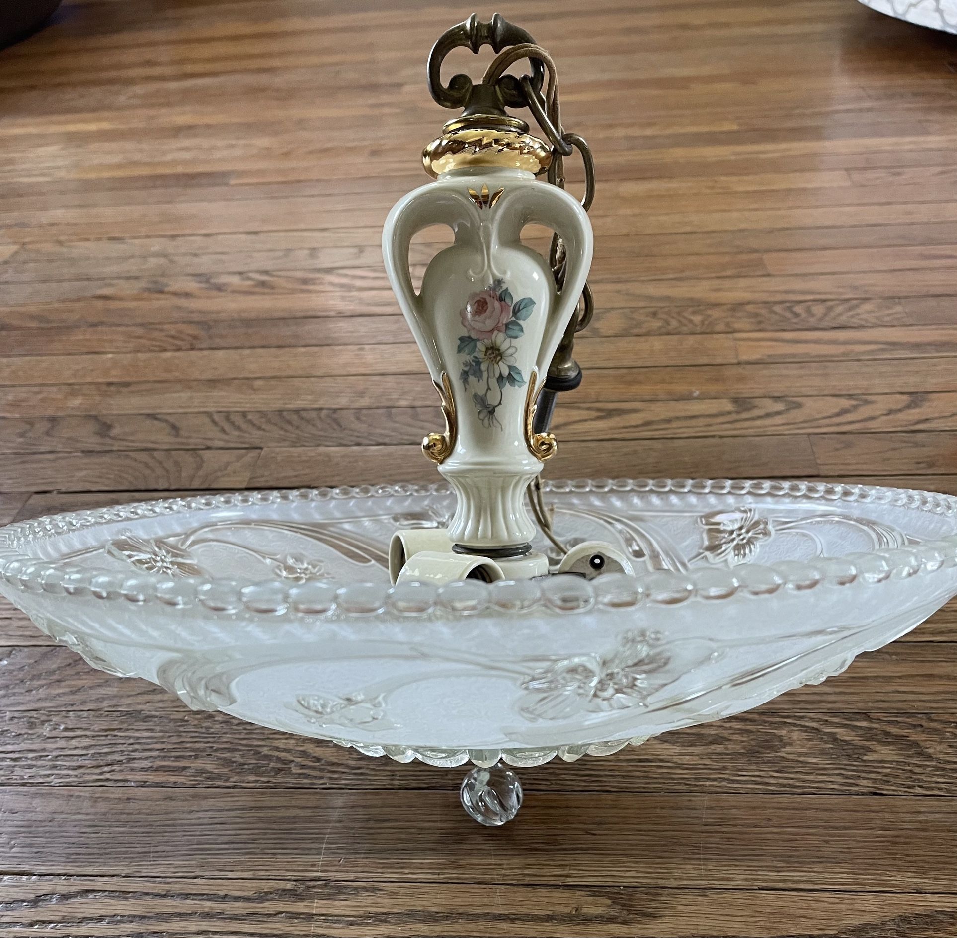 Vintage Harmony House Porcelain Cabbage Rose Victorian Chandelier