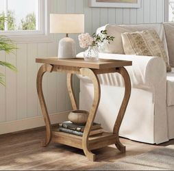 2-Tier End Table, Narrow Accent Side Table with with Storage Shelves