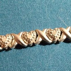 Sterling Silver Hugs And Kisses Bracelet With Hearts