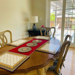 Vintage Solid Wood Dining Set with Expandable Table - 6 Chairs