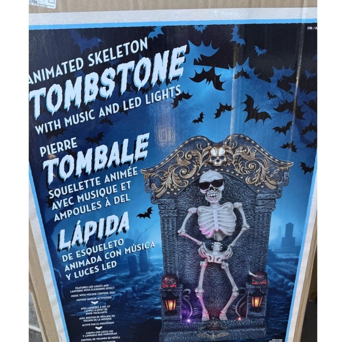 Halloween Animated Skeleton Tombstone with Led Lights and Music Brand New In Box