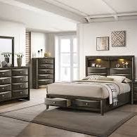 New 5 Piece Brown Bedroom Set W Display Case Lights / Drawers .  Free Delivery !