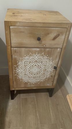 Rustic Boho Mandala Wooden Nightstand Cabinet