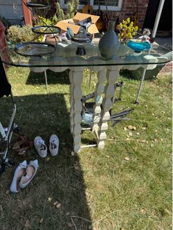 Beveled glass table with white stand