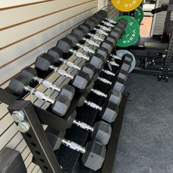 New Rubber Hex Dumbbells 5lbs-50lbs/Dumbbell rack included/ Gym Equipment/Weights/Exercise/Training 