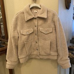 Brandy Melville JOHN GALT Cream Teddy Sherpa Button Jacket Size One Size