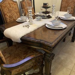 Elegant Dining Table (dark Brown) With Chairs 