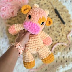 Crochet Cow Snuggler Plushie Stuffed Animal  Baby Toddler Toy