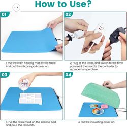 Resin Heating Mat with Cover Timer, Fast Resin Curing Mat, Epoxy Heater Silicone Heat Pad Drying Machine US Plug Silica gel As Shown,1 set x resin bub