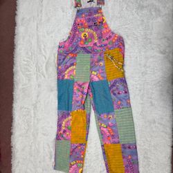 New xl unisex pink patchwork overalls pants festival rave Kandi kid y2k raver