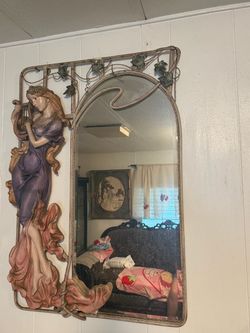 Art Nouveau Style Wall Mirror with Maiden Figure