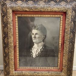 1860s-1900s Antique Victorian Crayon Portraits  Hand-Colored Photos in Ornate Gilt Shadowbox Frames